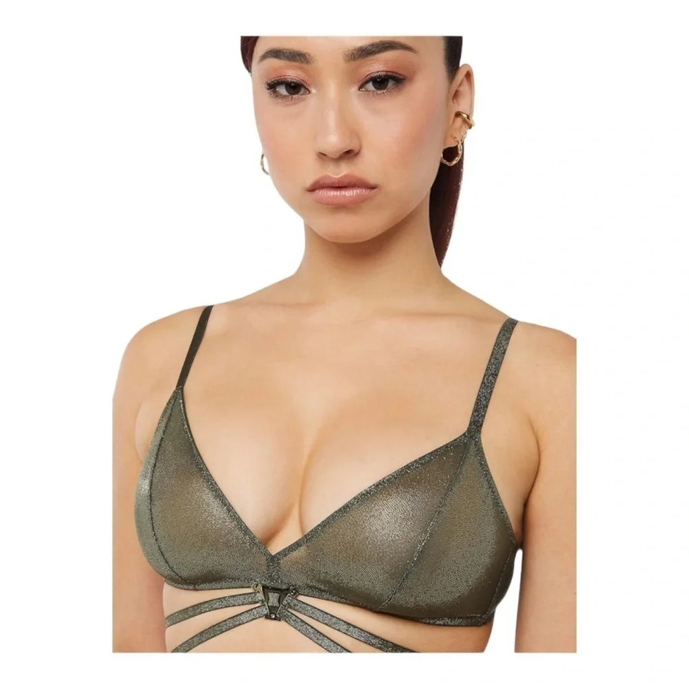 Savage X Fenty Going Platinum Strappy Mesh Bralette in Deep Forest Green NWT